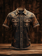 Chemise occidentale à empiècement pour homme, manches courtes