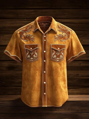 Chemise occidentale à empiècement pour homme, manches courtes