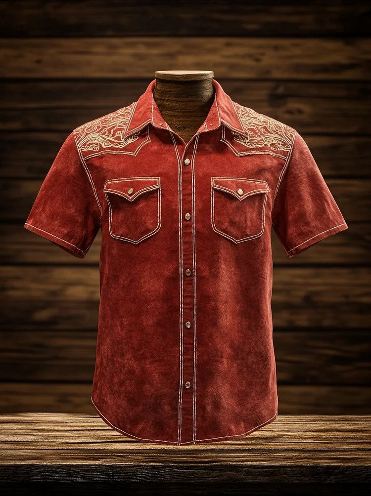 Chemise occidentale à empiècement pour homme, manches courtes