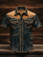 Chemise occidentale à empiècement pour homme, manches courtes