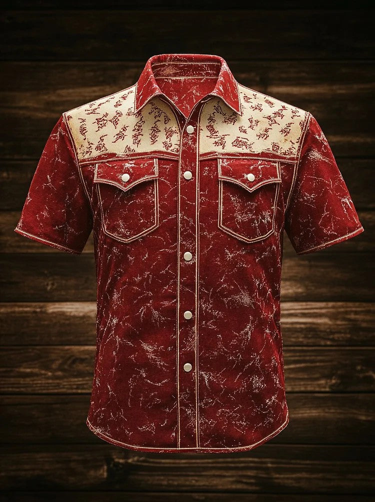Chemise occidentale à empiècement pour homme, manches courtes