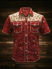 Chemise occidentale à empiècement pour homme, manches courtes
