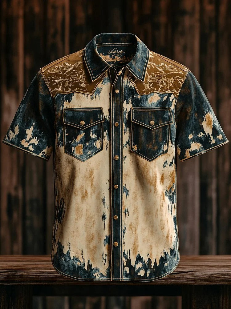 Chemise occidentale à empiècement pour homme, manches courtes