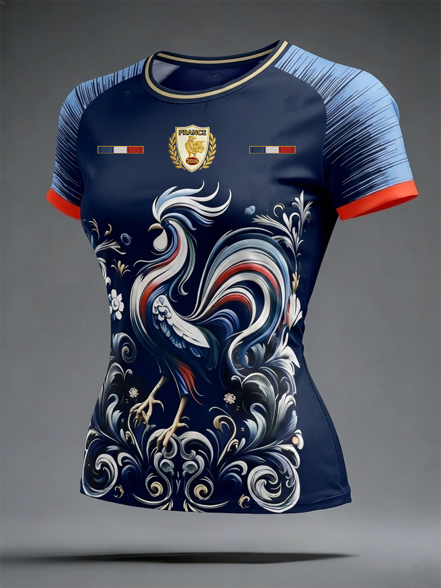 T-shirt à manches courtes et col rond pour femmes, rugby France