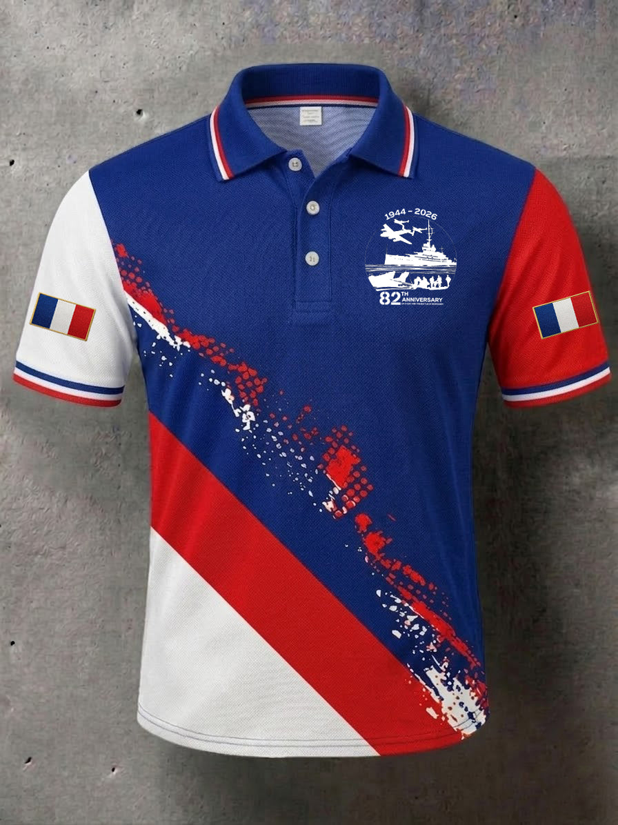 Chemise imprimée pour hommes, France, 82e anniversaire de la Victoire en Europe