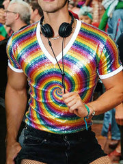 Men's Pride Month Rainbow Art V-Neck T-shirt à manches courtes