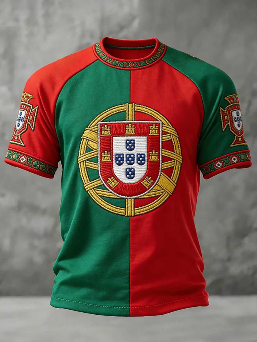 T-shirt à manches courtes décontracté imprimé football portugais pour hommes