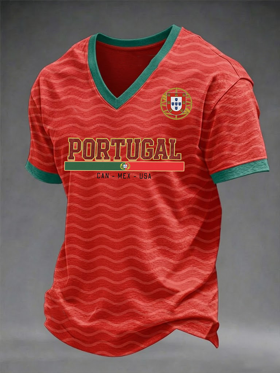 T-shirt à col en V Portugal Football pour homme