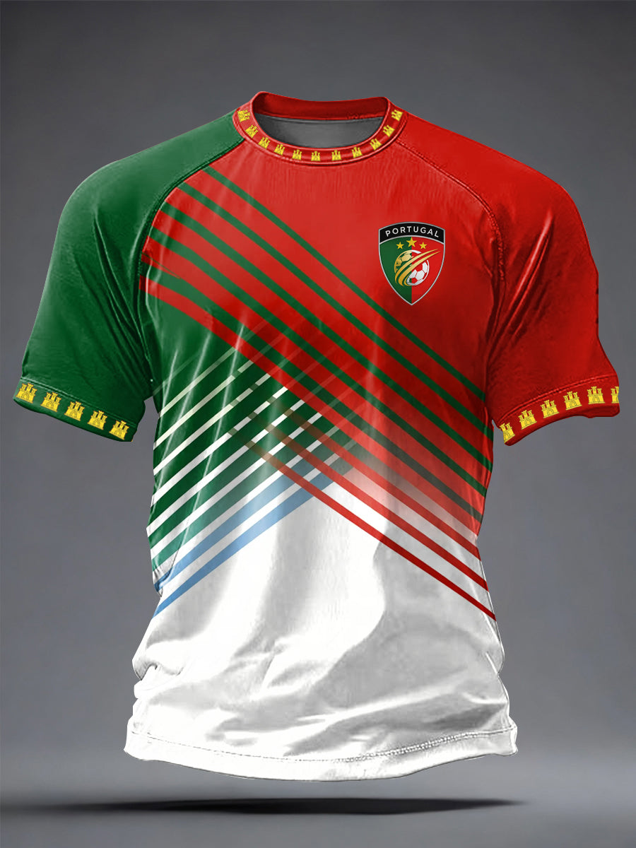 T-shirt décontracté pour hommes, à manches courtes, imprimé du drapeau portugais, style football