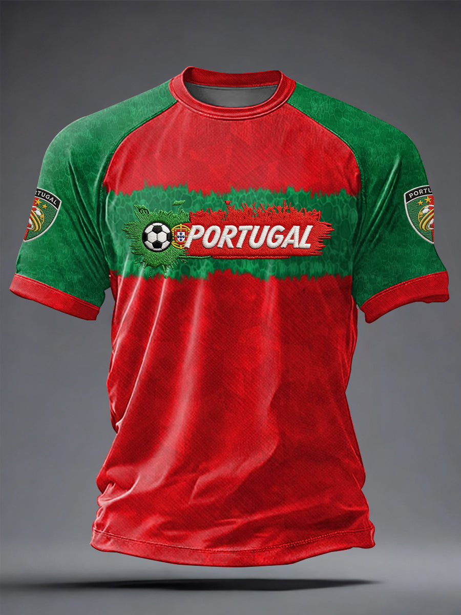 T-shirt décontracté pour hommes, à manches courtes, imprimé du drapeau portugais, style football