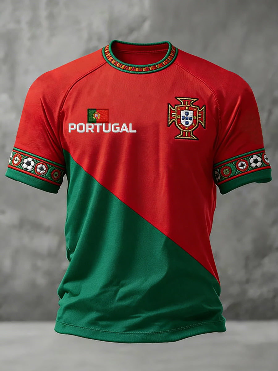 T-shirt décontracté pour hommes, à manches courtes, imprimé du drapeau portugais, style football