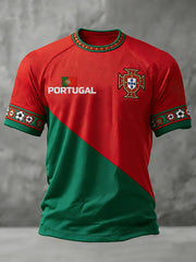 T-shirt décontracté pour hommes, à manches courtes, imprimé du drapeau portugais, style football