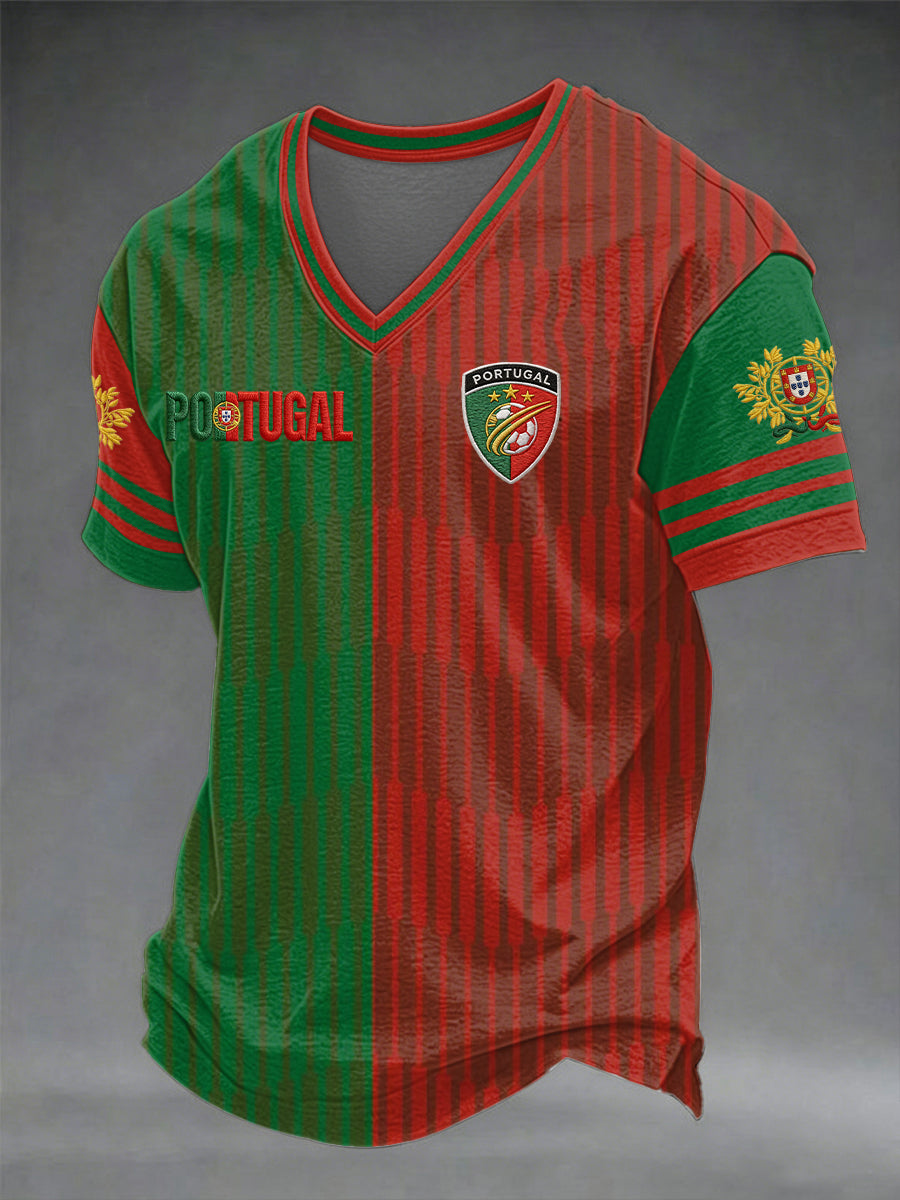 T-shirt à col en V pour hommes, football portugais