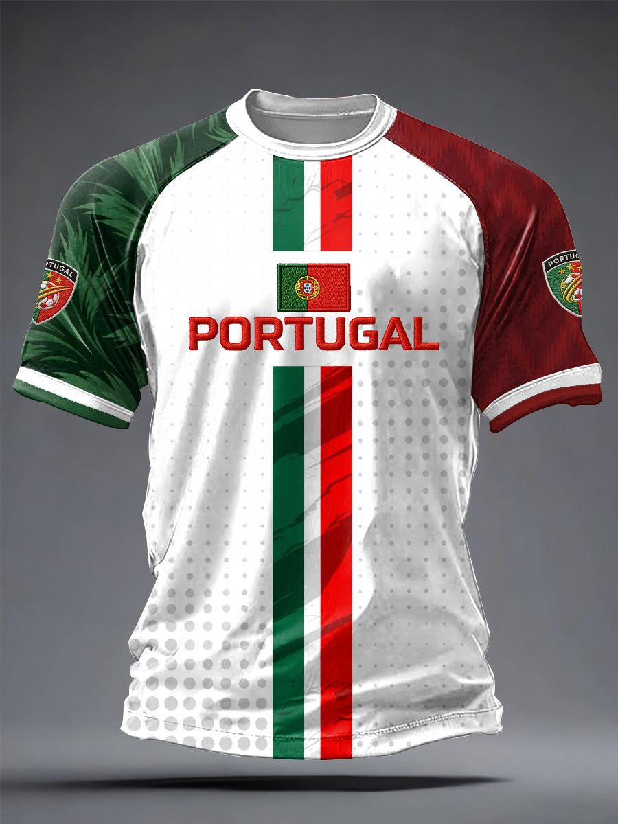 T-shirt décontracté pour hommes, à manches courtes, imprimé du drapeau portugais, style football
