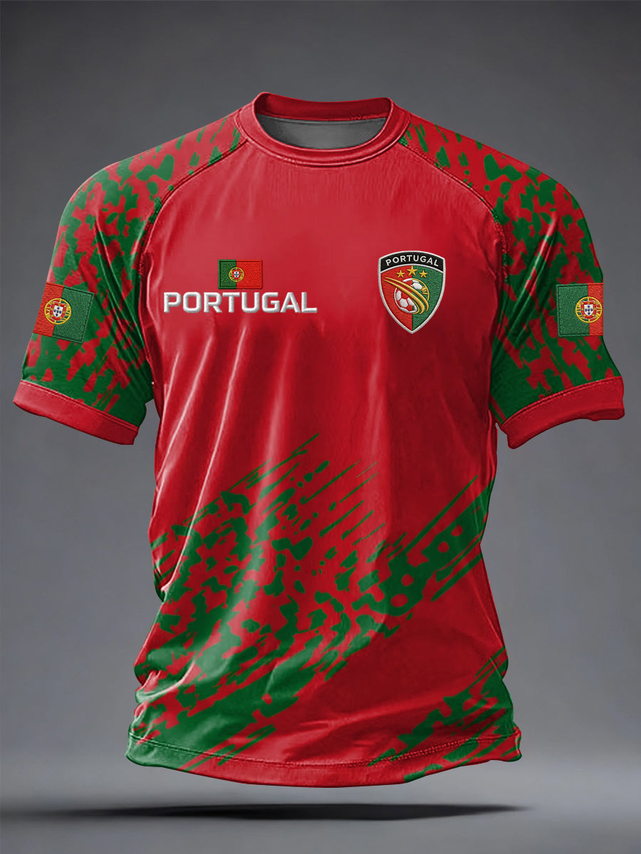 T-shirt décontracté pour hommes, à manches courtes, imprimé du drapeau portugais, style football