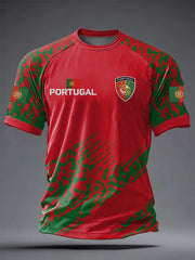 T-shirt décontracté pour hommes, à manches courtes, imprimé du drapeau portugais, style football