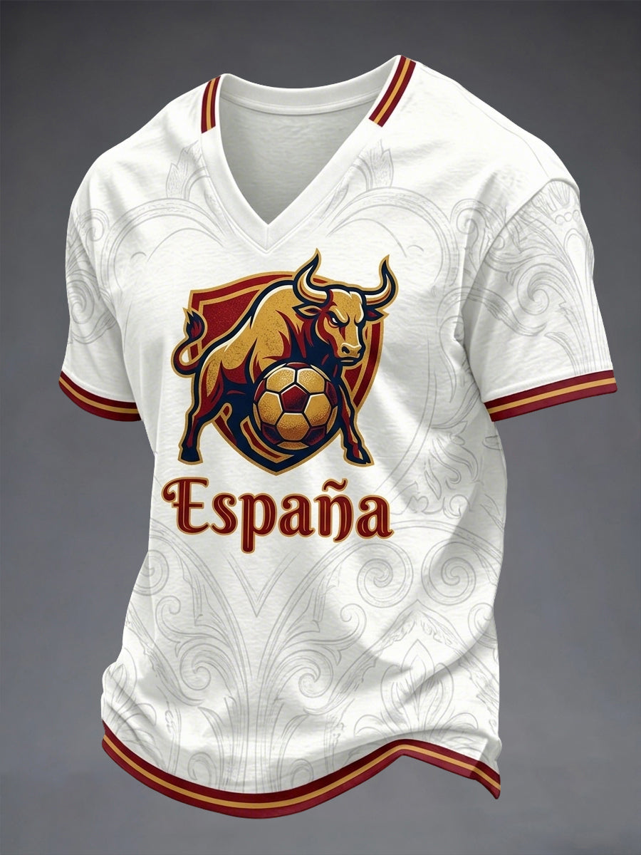 T-shirt à col en V pour hommes, motif amoureux du football espagnol