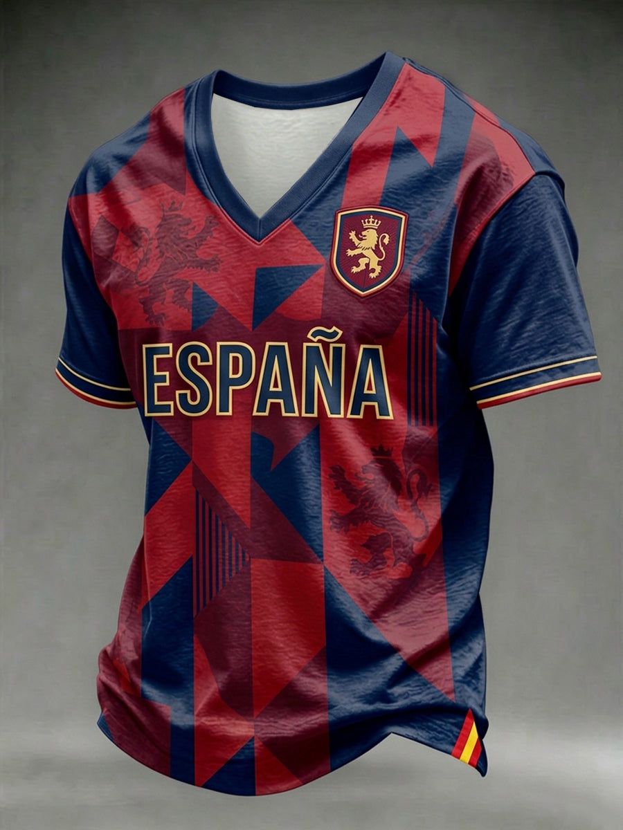 T-shirt à col en V pour hommes, motif amoureux du football espagnol