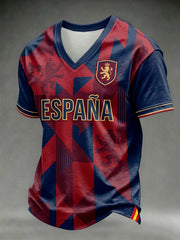 T-shirt à col en V pour hommes, motif amoureux du football espagnol