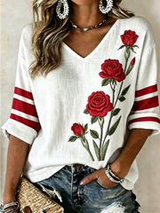 T-shirt à manches mi-longues imprimé rose pour femmes