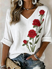 T-shirt à manches mi-longues imprimé rose pour femmes