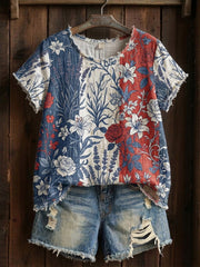 T-shirt imprimé à patchwork floral pour femmes