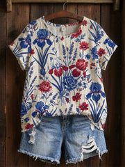 T-shirt imprimé à patchwork floral pour femmes
