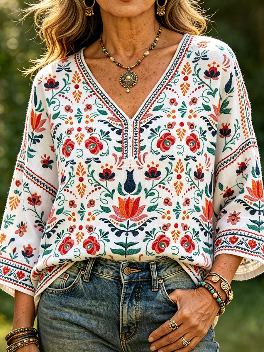 Femmes Scandinave Style Art Imprimé Lin Tops