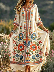Robe en lin imprimée d'art, style scandinave pour femmes