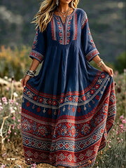 Robe en lin imprimée art de style scandinave pour femmes