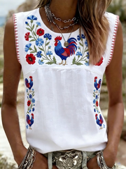 Gilets en coton et lin à fleurs Coq Gaulois pour femmes