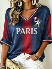 T-shirt à manches mi-longues et col en V pour femme