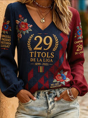 T-shirt en lin imprimé pour femmes, motif Orgull , dédié aux amoureux du football espagnol