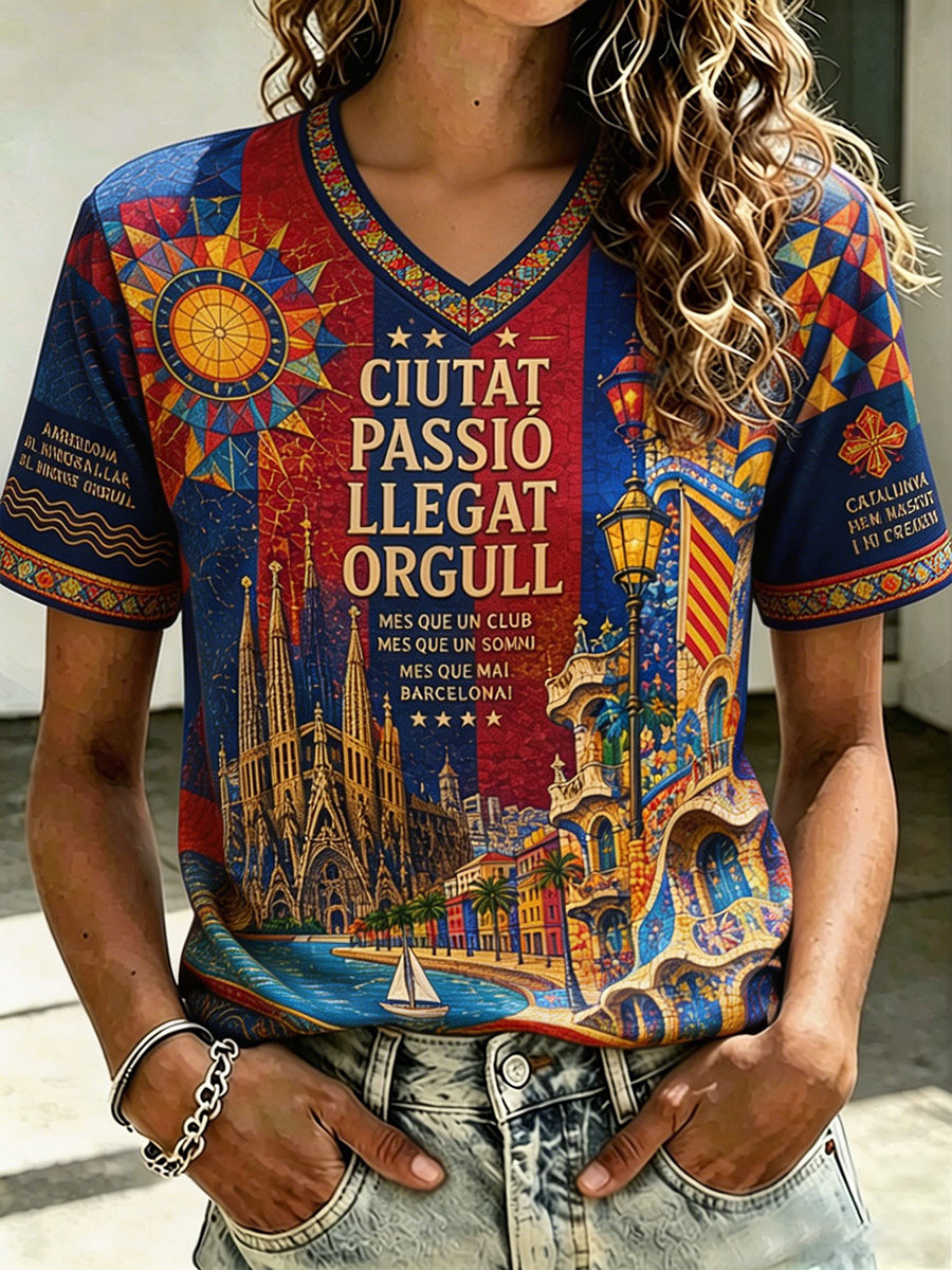 T-shirt imprimé pour femme, passionnée de football, Barcelone