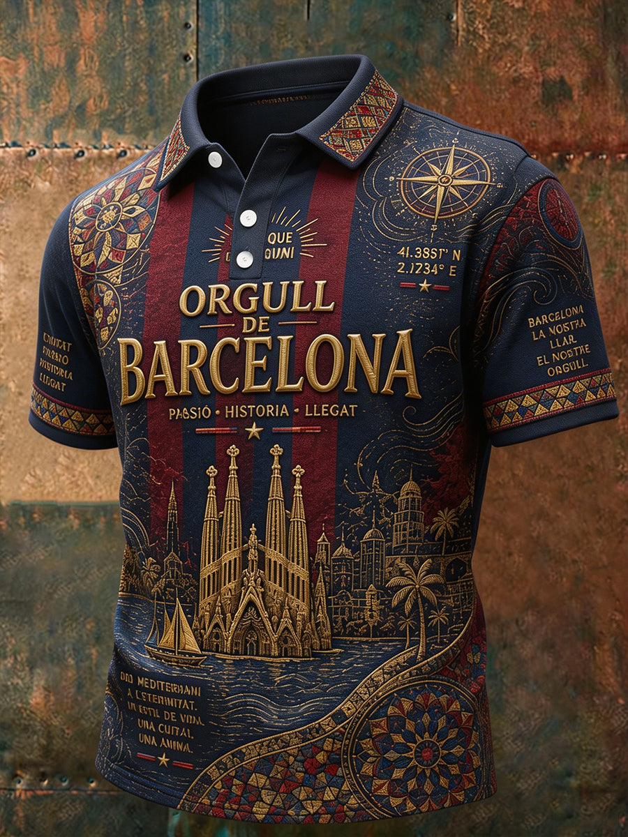 Haut décontracté imprimé pour passionné de football, modèle homme, Barcelone