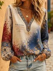 Tops en lin imprimés Barcelona Floral Art Femme