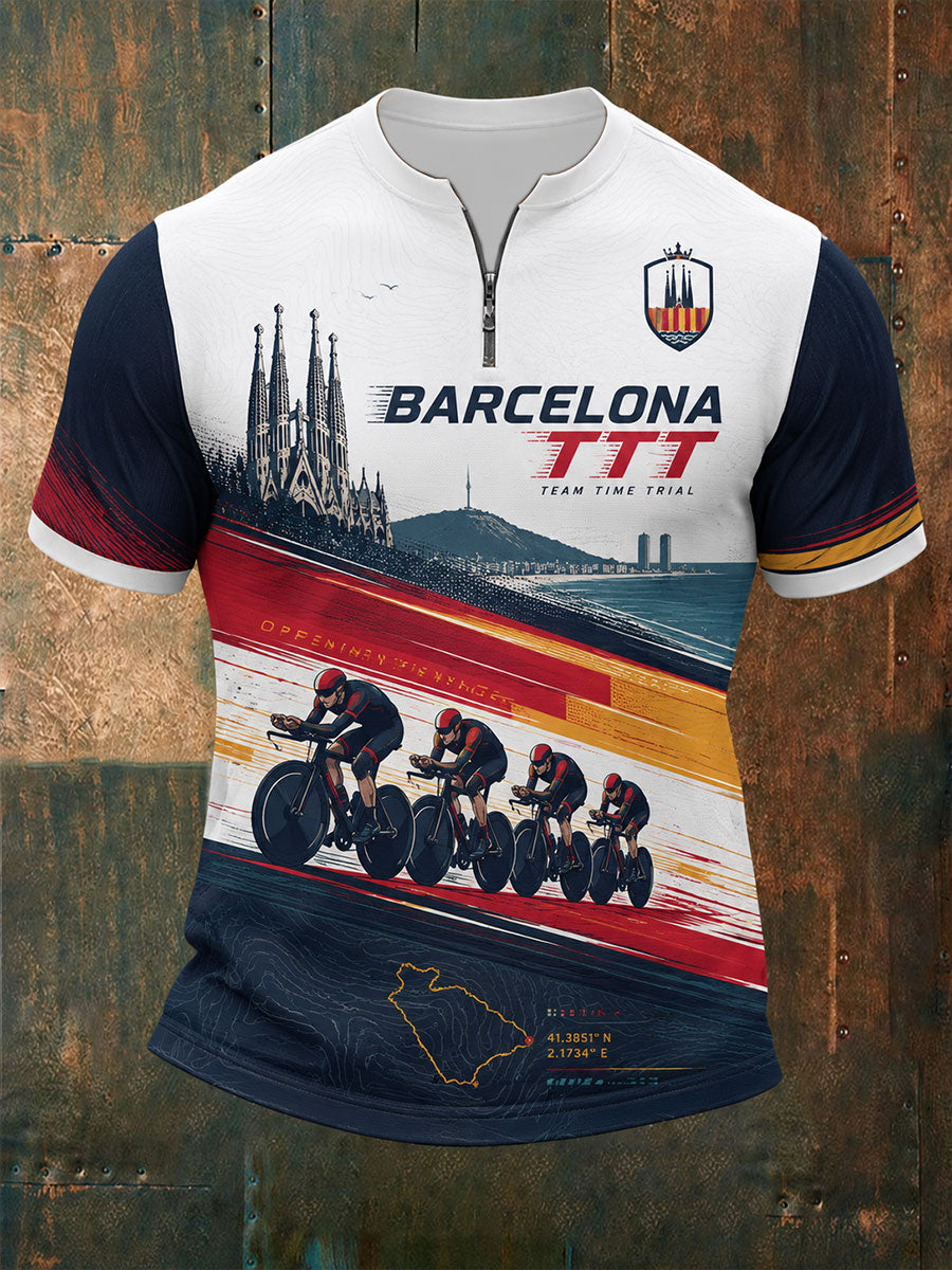 T-shirt manches courtes à fermeture éclair pour course cycliste masculine