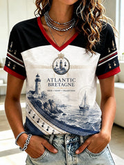 T-shirt à col en V imprimé celtique de Bretagne pour femmes