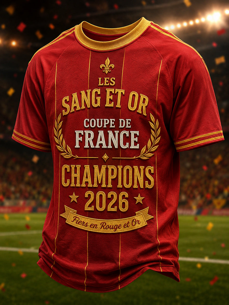 T-shirt décontracté pour hommes avec imprimé Champion 2026 des Les Sang et Or