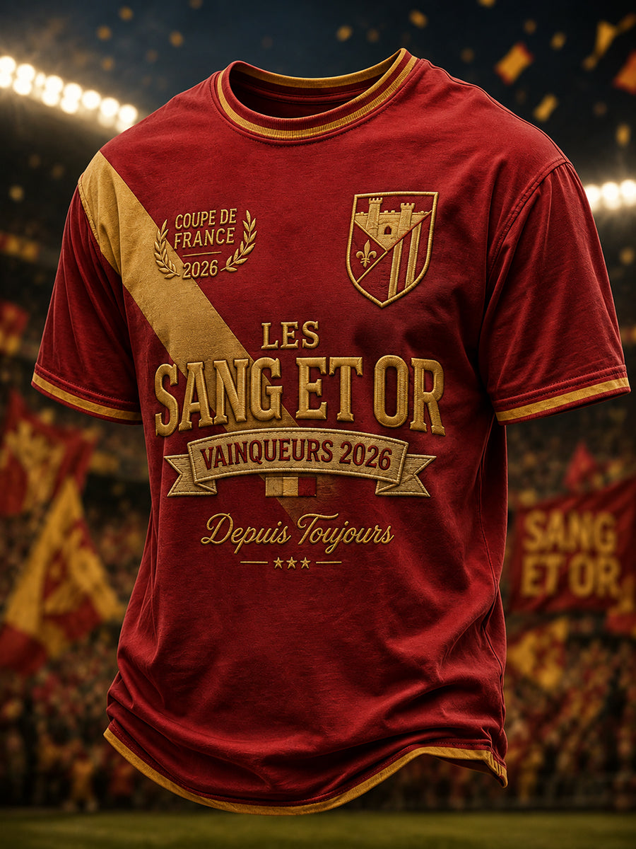 T-shirt décontracté pour hommes avec imprimé Champion 2026 des Les Sang et Or