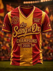 T-shirt à col en V pour hommes, motif du championnat 2026 des Les Sang et Or
