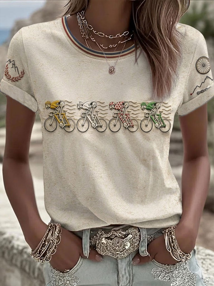 T-shirt à manches courtes pour femme, modèle vélo et skeleton