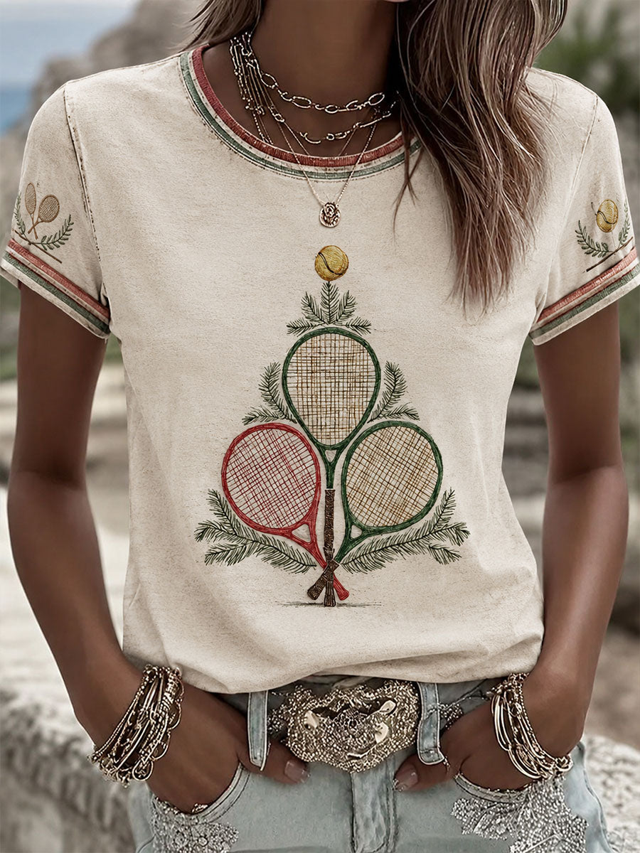 T-shirt à manches courtes Arbre de Noël Tennis féminin