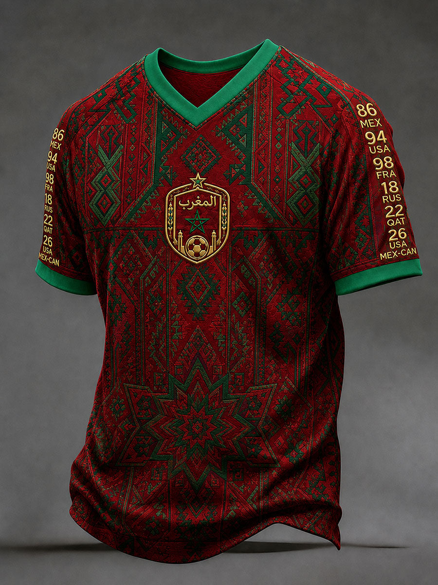 T-shirts à col en V de football marocain pour hommes