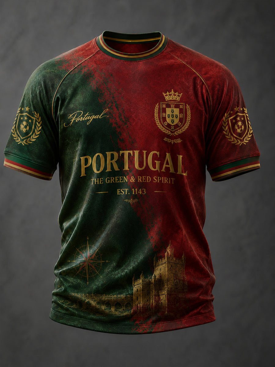 T-shirt à manches courtes décontracté imprimé football portugais pour hommes