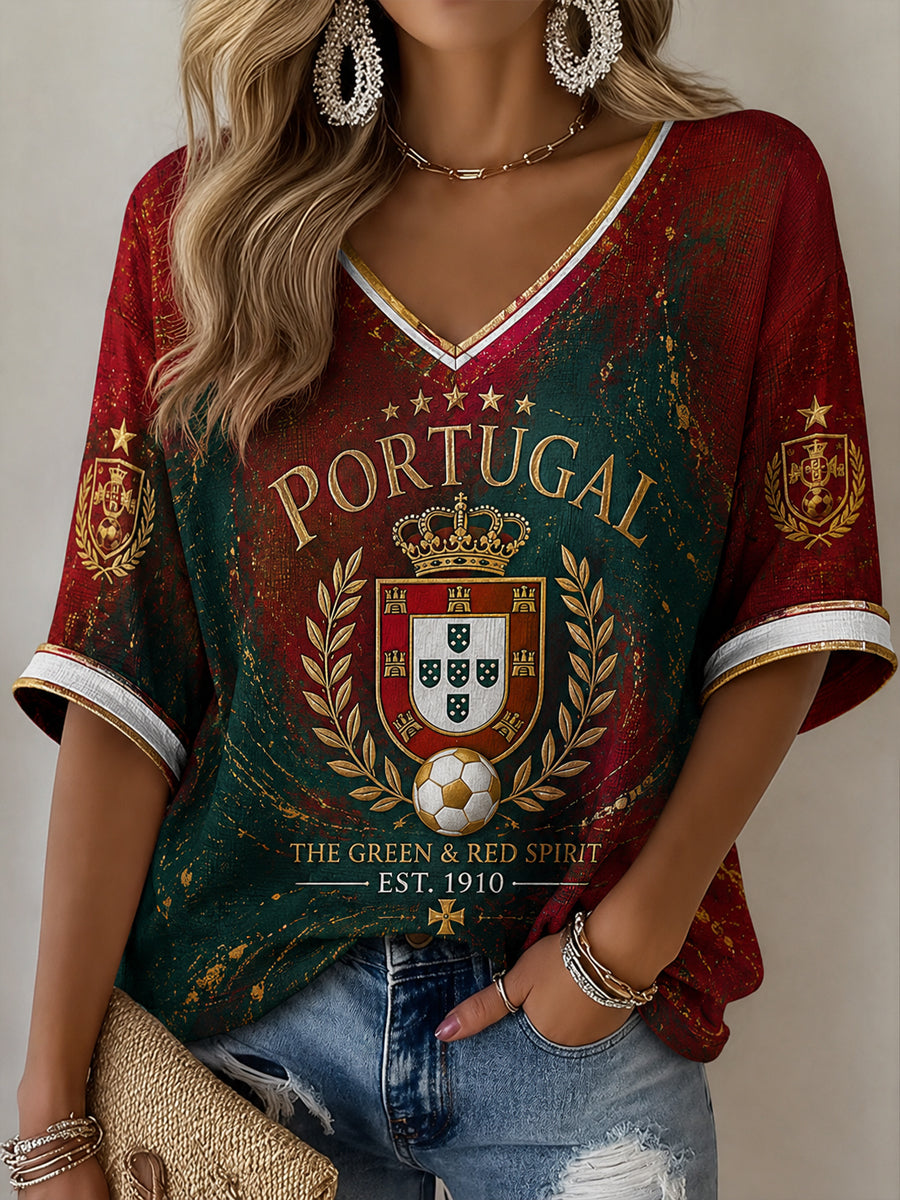 T-shirt décontracté à imprimé football portugais pour femmes