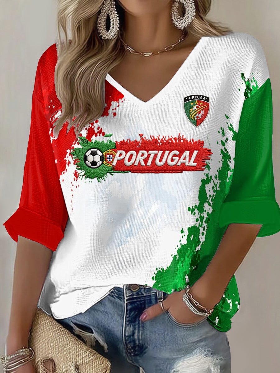 T-shirt décontracté à imprimé football portugais pour femmes