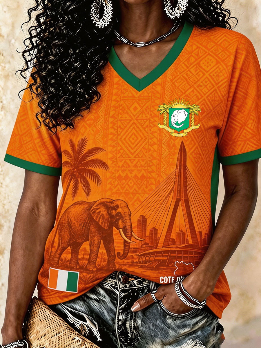 T-shirt imprimé pour les amoureuses du football ivoirien, couleur ivoire