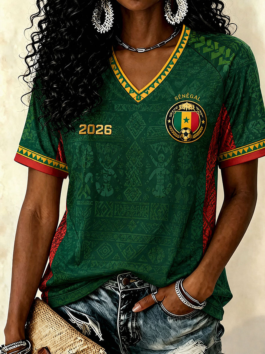 T-shirt à col en V 2026 Sénégal Football Femme
