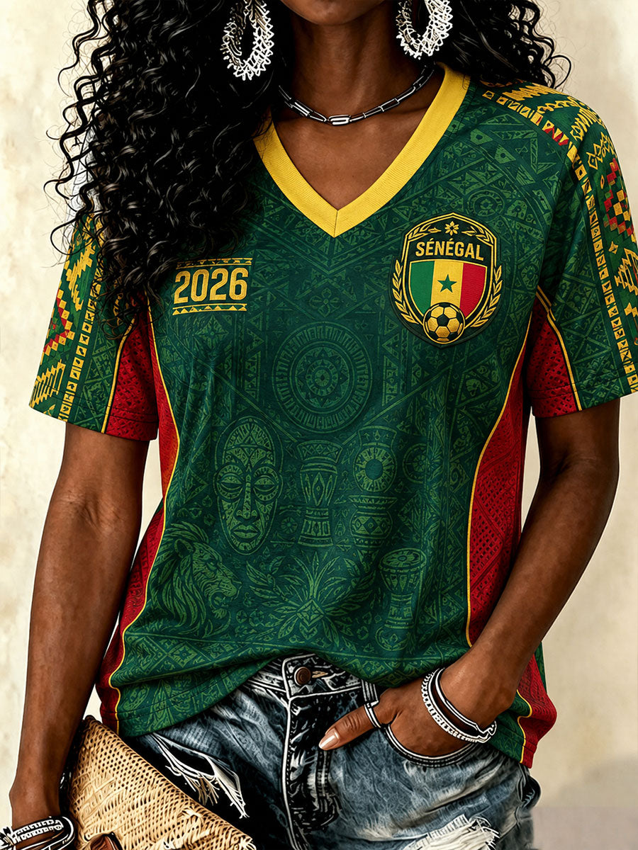 T-shirts à col en V de football pour femmes, Sénégal 2026